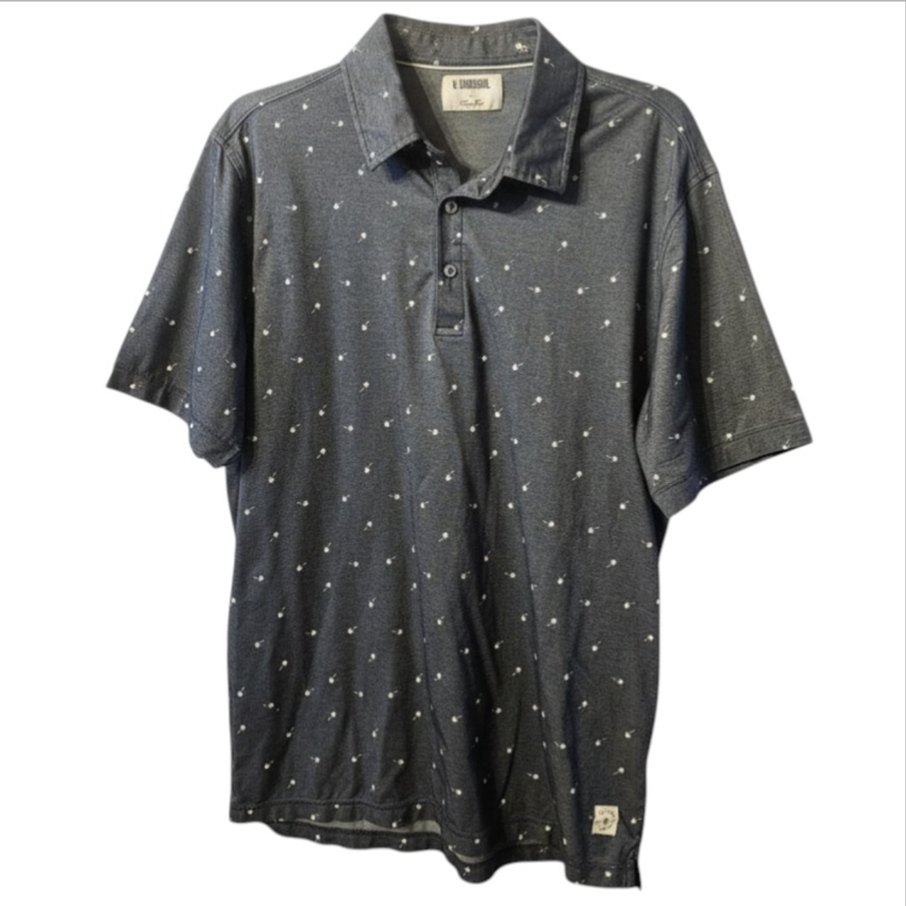 Linksoul Astoria Performance Polo Gray Micro Print Soft Cotton Spandex Large EUC